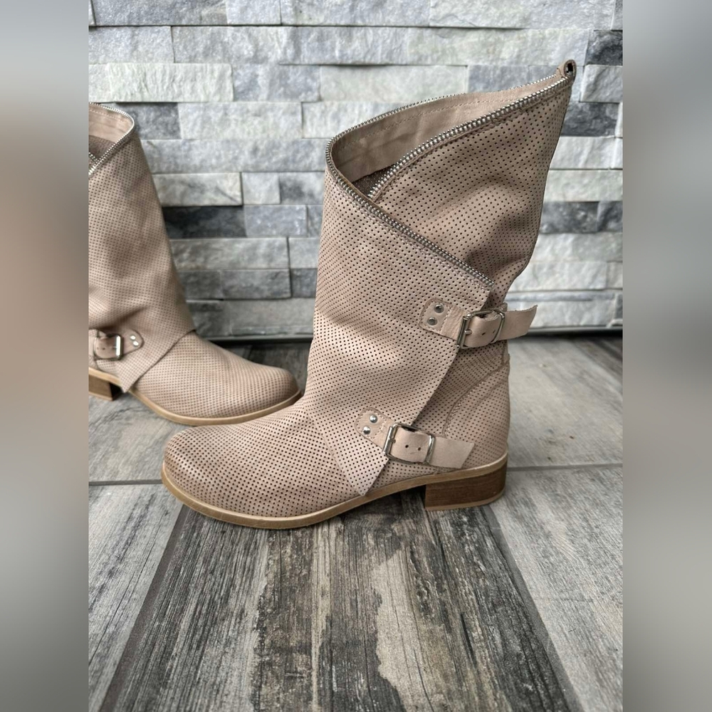 Moto Slouch Leather Zip Boots Italy Size 39